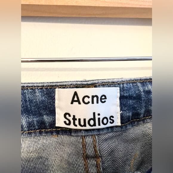 Acne studios 28 kick flare high rise distressed raw hem blue jeans fall - Picture 3 of 10